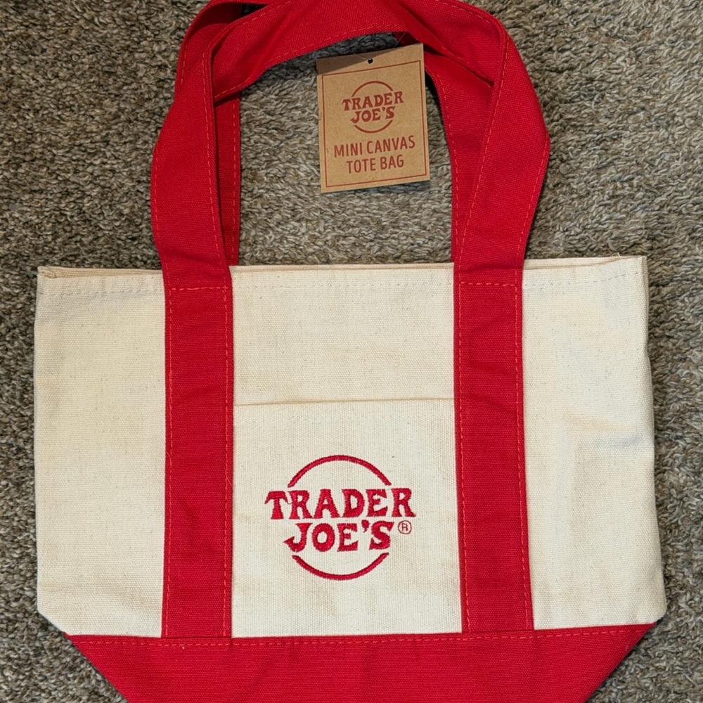 Trader Joe's Red and Cream Mini Canvas Tote Bag